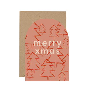 Cover art for Merry Xmas Trees Rounded Single Christmas Card Plewsy