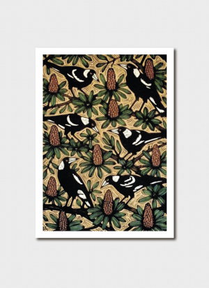 Cover art for Bruce Goold Magpies and Banksias Single Greeting Card