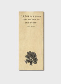 Cover art for Neil Gaiman A Book Is A Dream Quote Single Wooden Bookmark