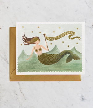 Cover art for Vintage Mermaid Gold Foil Birthday Card