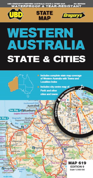 Cover art for Western Australia State & Cities Map 619 9th ed waterproof