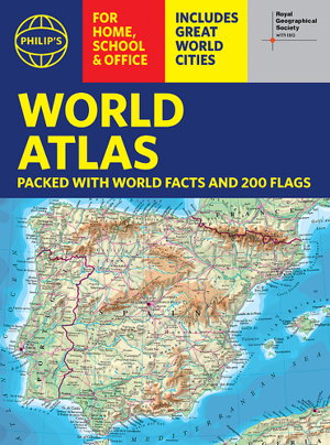 Cover art for Philip's RGS World Atlas (A4) with Global Cities Facts and Flags